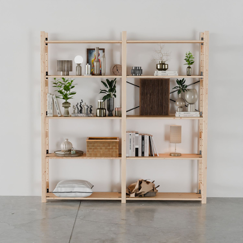 Стеллаж Ивар из сосны, 10 широких полок, 179х174х30 см, напольный стеллаж Икеа для хранения