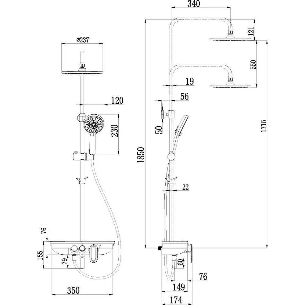 LM7012BL TROPIC Смеситель для ванны с верхней душ. лейкой Троп дождь, 4-ф лейка, пов изл, черный