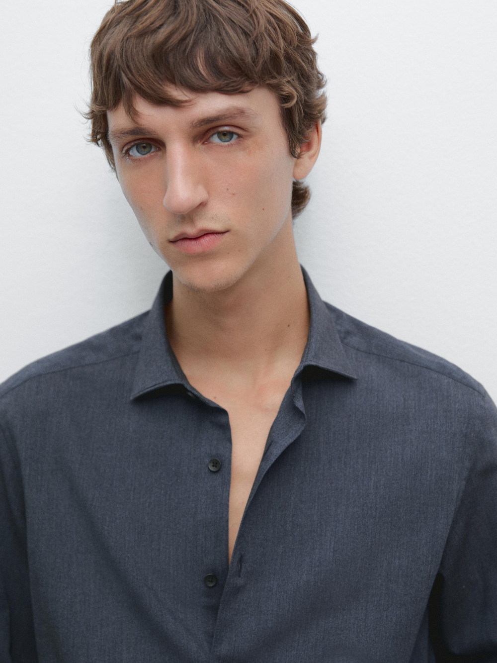 Massimo Dutti Меланжевая рубашка облегающего кроя из твила, синий