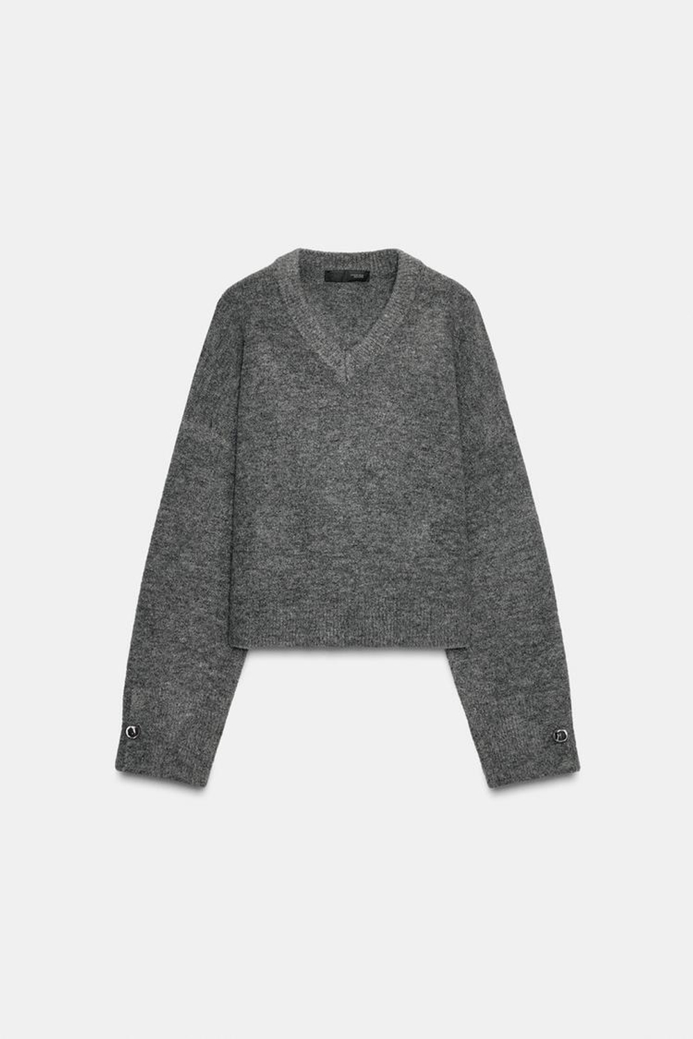 ZARA МЯГКИЙ ТРИКОТАЖНЫЙ СВИТЕР НА ПУГОВИЦАХ, СЕРЫЙ МЕЛАНЖ