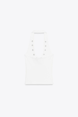 ZARA ТОП С ГОРЛОВИНОЙ ХАЛТЕР И КОЛЬЦАМИ, БЕЛЫЙ