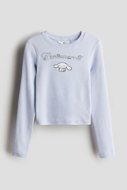 H&M Трикотажный топ с принтом, светло-голубой