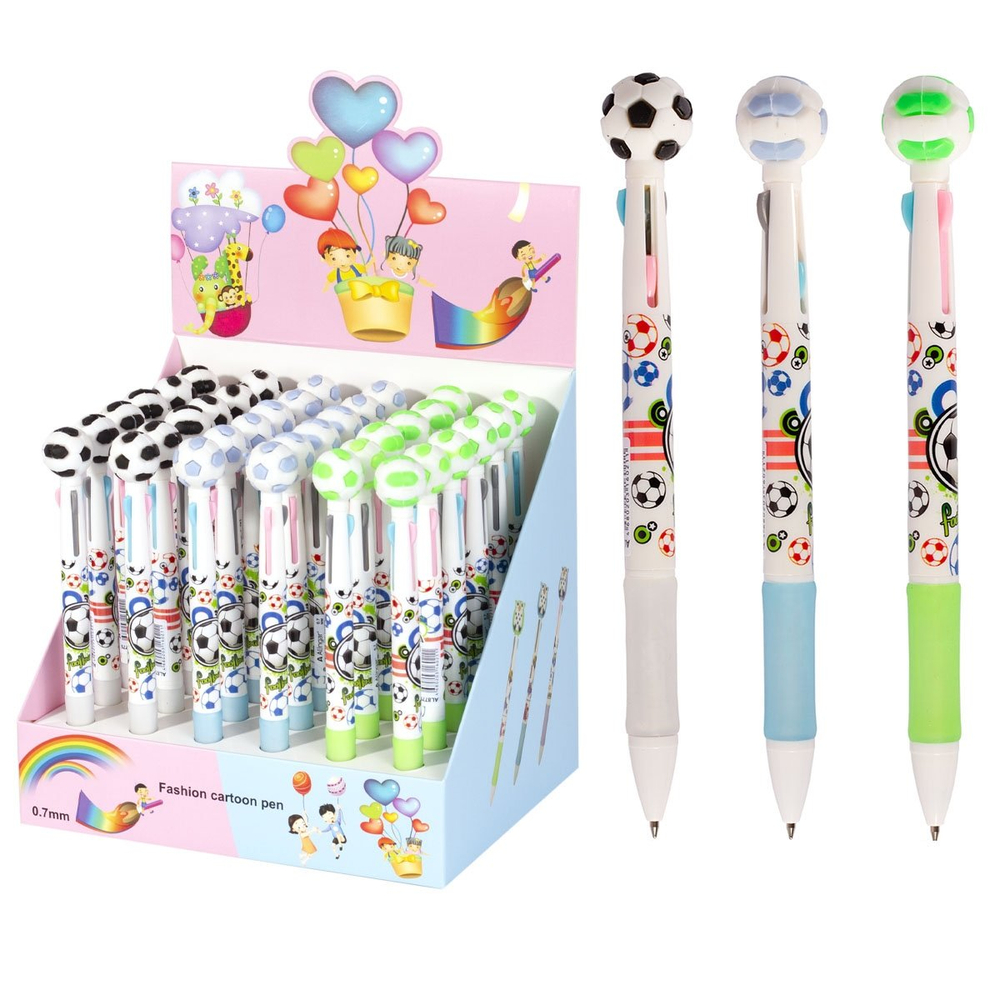 Ручка шариковая Alingar "Мяч", 0,7 мм, 3-х цветная (син., черн., красн.), автоматическая, резиновый грип, пластикоый цветной корпус, карт. уп.