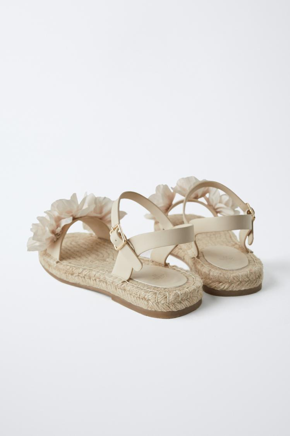 ZARA САНДАЛИИ ИЗ ДЖУТА С ЦВЕТОЧНЫМ ПРИНТОМ, ЭКРЮ