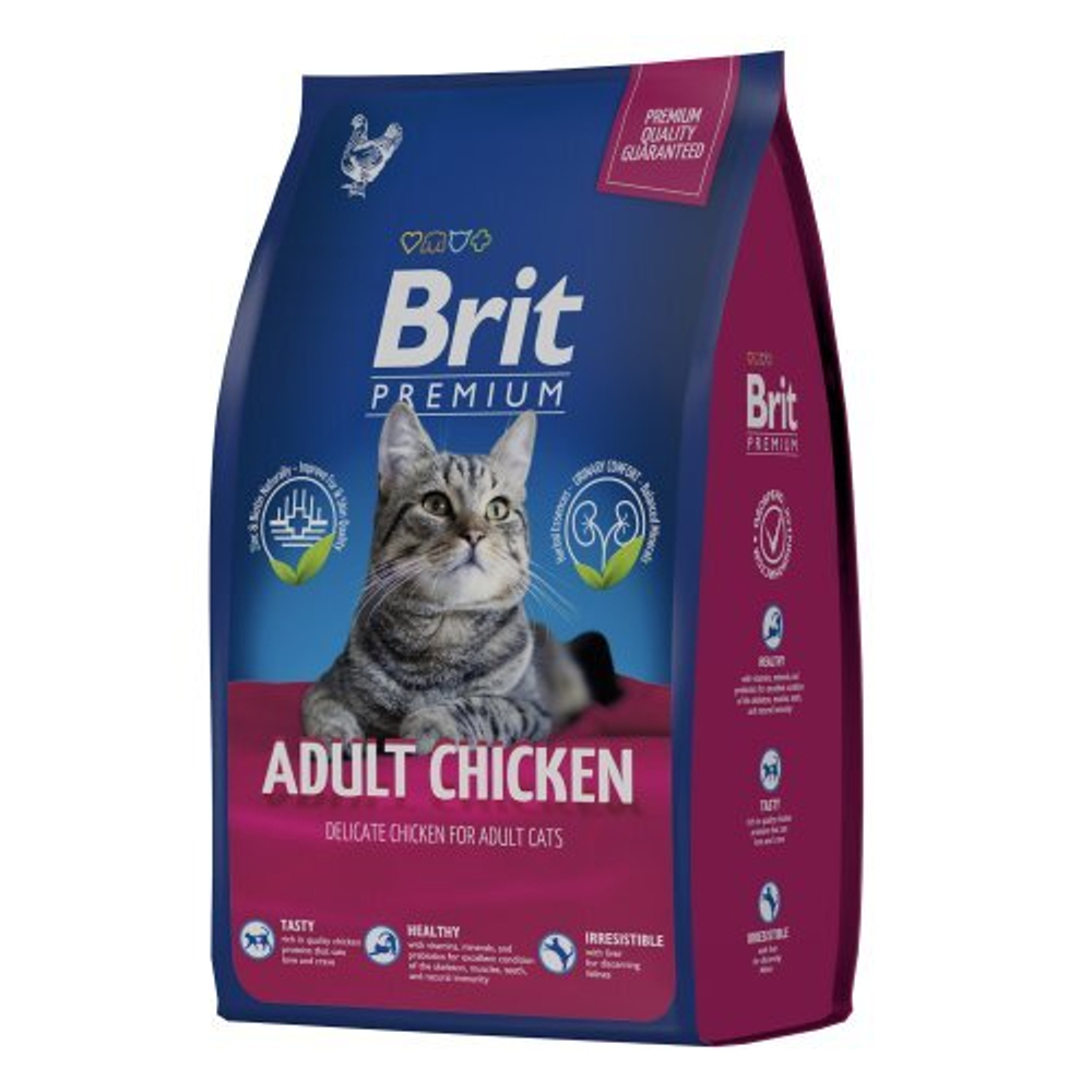 Сухой корм для кошек BRIT PREMIUM с курицей для взрослых "Cat Adult Chicken", 0.8кг