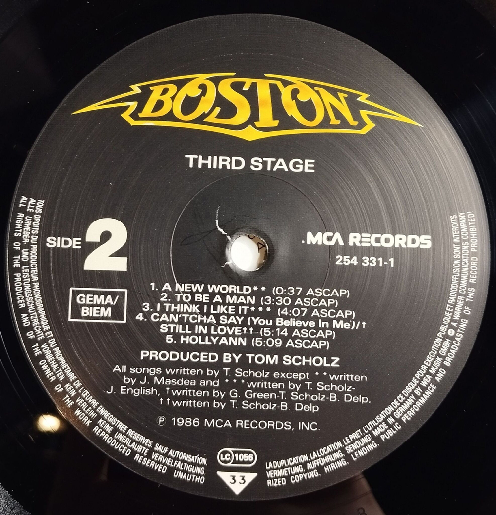 Винтажная виниловая пластинка LP Boston Third Stage (Germany 1986)