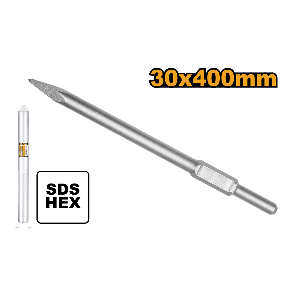 Зубило пикообразное Hex 30x410 мм INGCO DBC0314101