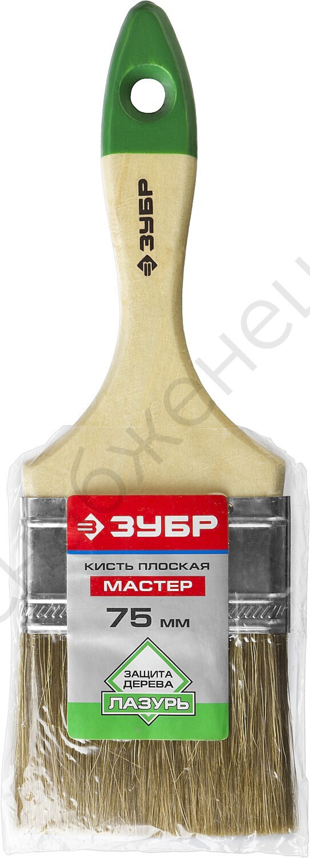 ЗУБР Лазурь 75 мм, 3″ светлая смешанная щетина, деревянная ручка, Плоская кисть, МАСТЕР (4-01009-075)