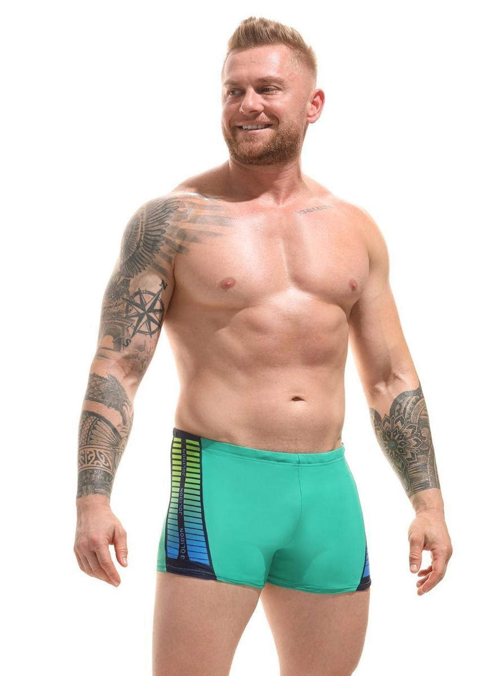 Мужские пляжные боксеры с принтом по бокам (Размер: XL) (Цвет: салатовый)