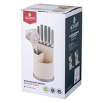 Набор ножей и кухонных принадлежностей 9 предметов, вращающаяся подставка, цвет серый, 671-211