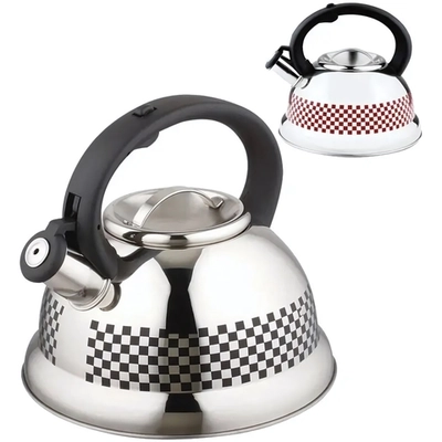 Чайник из нержавеющей стали 3л со свистком, с рисунком, меняющим цвет клетка MAL-0417С