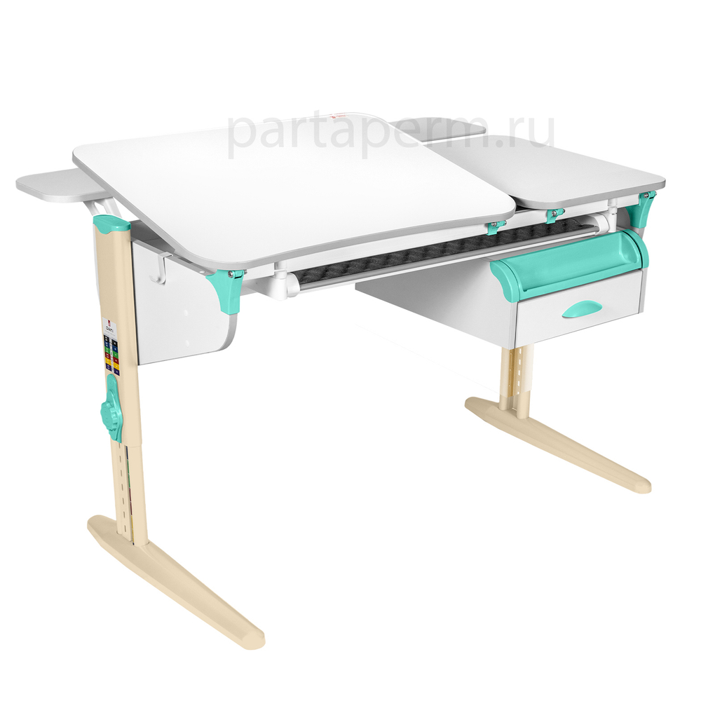 Растущая парта Дэми СУТ 45 с лотком и тумбой ТСН.07 с полками СУТ.45.350 (1200×820 мм)