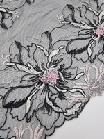 Вышивка на сетке черный/розовый К779