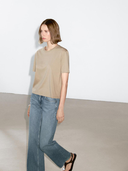 Massimo Dutti Футболка из 100% хлопка, светлый хаки