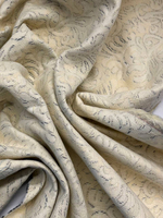 Жаккард хлопковый молочный с сине-коричневым абстрактным принтом