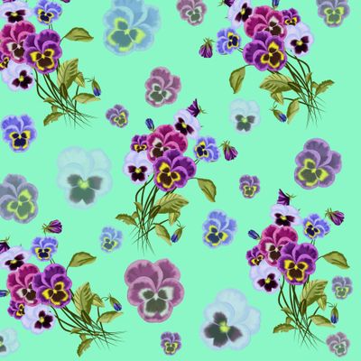 Анютины глазки на бирюзовом фоне