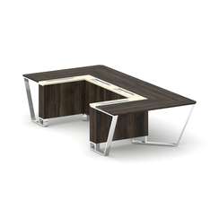 Steel Meet Стол переговорный П-образный MM-PR.B.SP-07P Дуб Мали/Ваниль Глянец/Нержавеющая Сталь/Хром