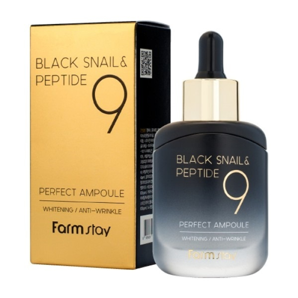 Сыворотка омолаживающая ампульная с комплексом из 9 пептидов FarmStay Black Snail & Peptide9 Perfect Ampoule