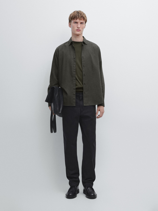 Massimo Dutti Зауженные брюки с начесом, черный