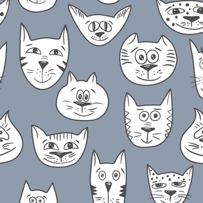 Смешные котики на серо-голубом фоне