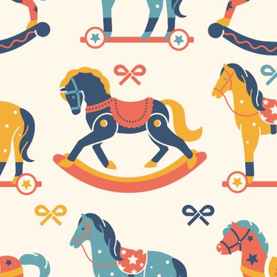 Ретро принт. Винтажная игрушечная лошадка. Детская игрушка-качалка