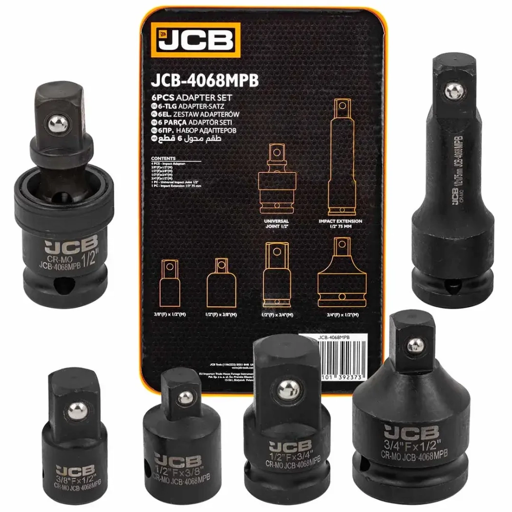 Адаптеры ударные, кардан ударный, удлинитель ударный, набор 6пр. JCB JCB-4068MPB