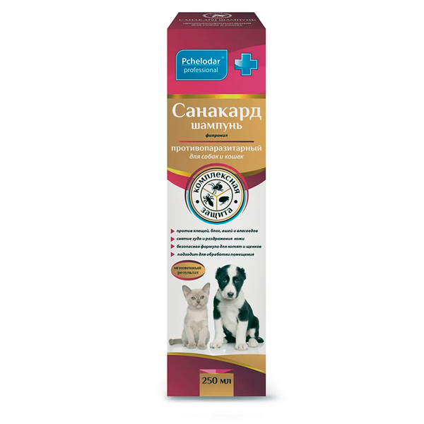 Шампунь Пчелодар "Санакард" противопаразитарный, для собак и кошек, 250 мл.