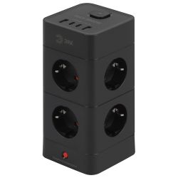 Сетевой фильтр ЭРА TWR-8es-1,5m-4USB-B башня с защитой заземлением с выключателем 8 розеток+4xUSBA+C 1,5м 16А черный | Сетевые фильтры