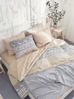 Постельное белье Сказка "Скандинавия/Вязание" 1,5-сп Наволочка 50х70 см 1 шт Простынь на резинке 90х200 см Пододеяльник 145х215 см, перкаль