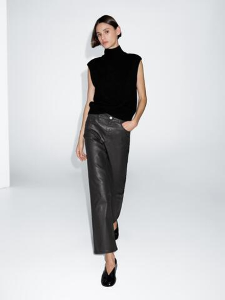 Massimo Dutti Брюки прямого кроя с высокой посадкой и вощеным покрытием, черный