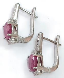 Ювелирные серьги из серебра,вставка рубин,фианиты