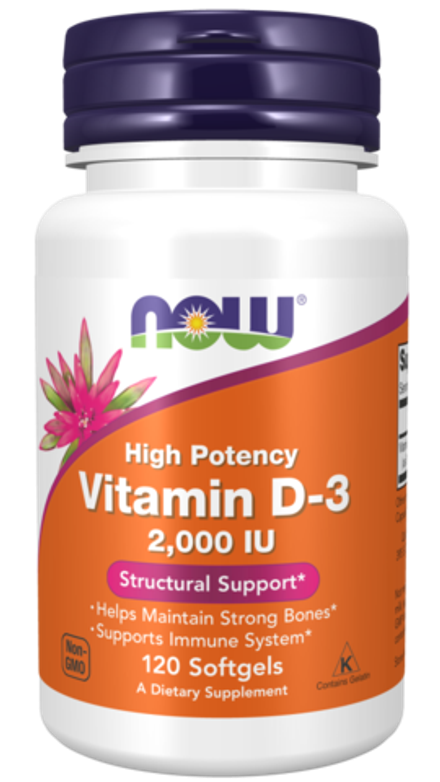 NOW Foods, Витамин Д-3 2000 МЕ, Vitamin D-3 High Potency 2,000 iu, 120 капсул