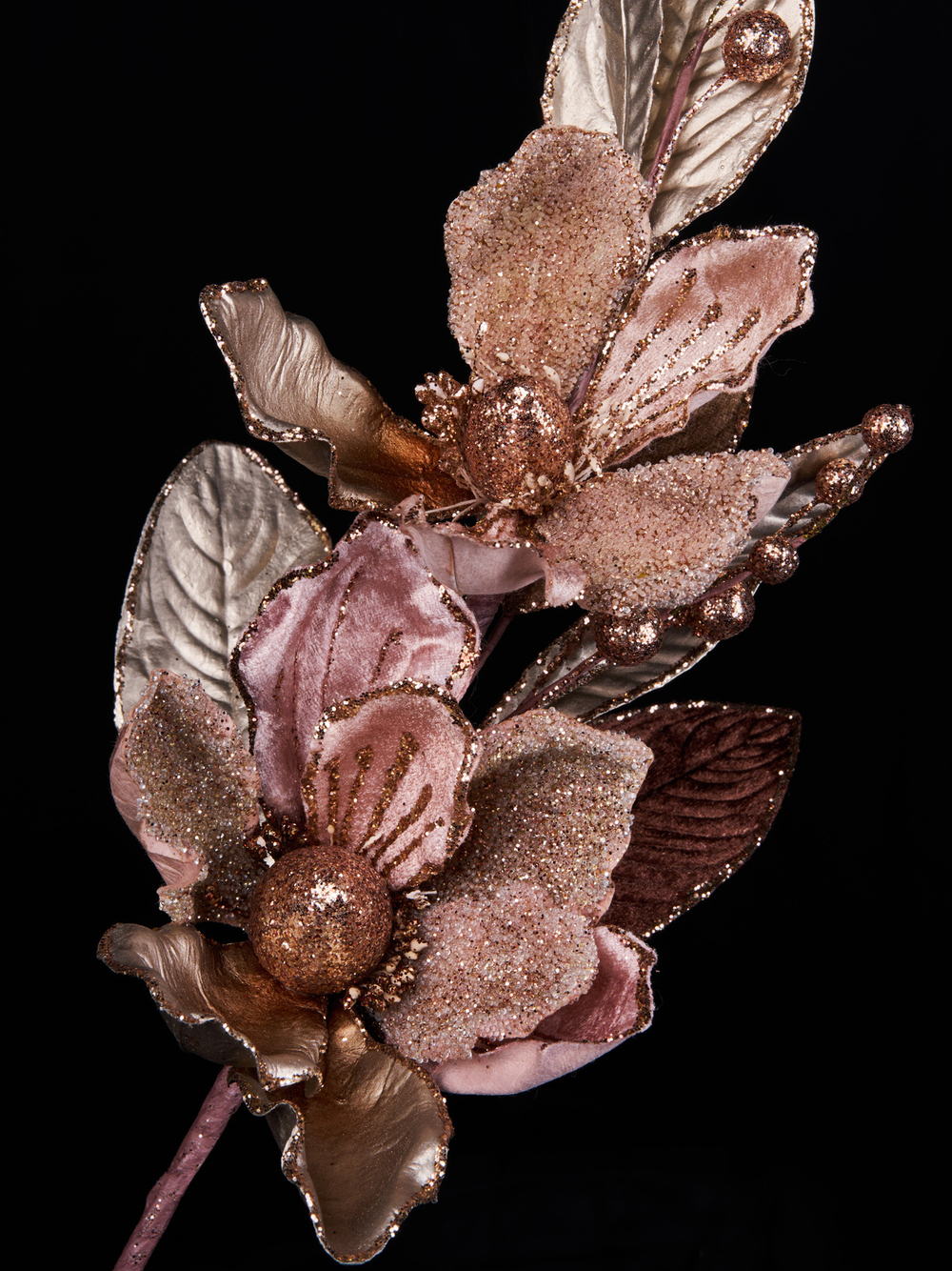 Веточка с цветком 20х46см ChristmasDeLuxe платина