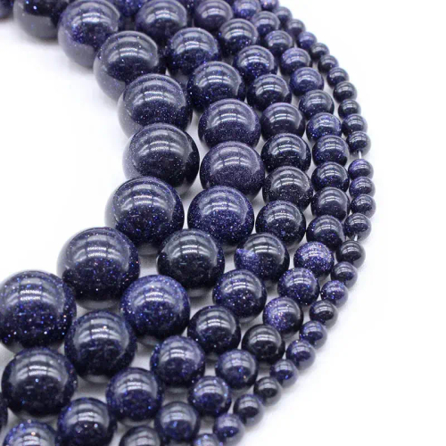 Авантюрин синтетический шарик 4/6/8/10/12 мм, на нитке 38 см, цвет: Синий