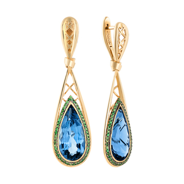 Серьги с Топазом London и Цаворитами, E0189-3/16