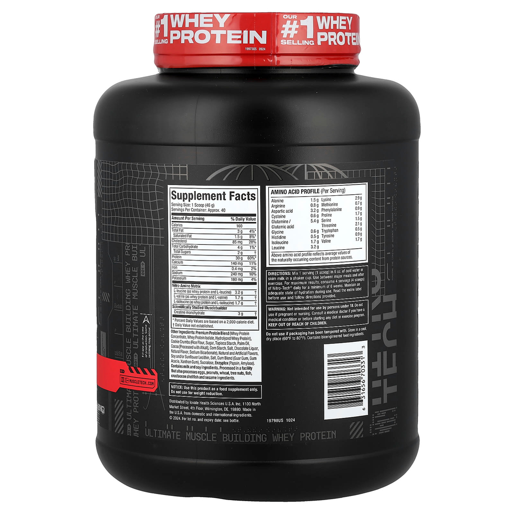 MuscleTech, Nitro-Tech™, сывороточный протеин, печенье и сливки, 1,81 кг (4 фунта)
