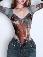 Боди y2k с длинным рукавом с бантиками