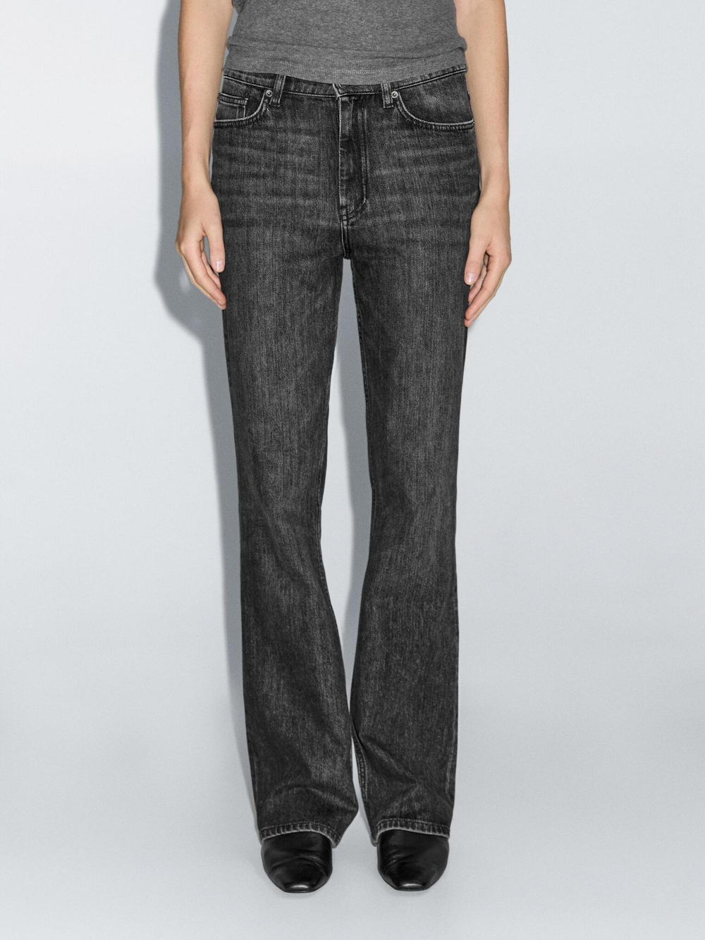 Massimo Dutti Расклешенные джинсы с высокой посадкой, маренго