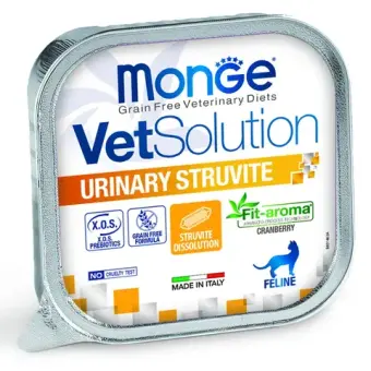 Влажный корм диетический Monge VetSolution Cat Urinary Struvite Уринари Струвит для кошек при заболеваниях мочеполовой системы и струвитном течении МКБ 100г