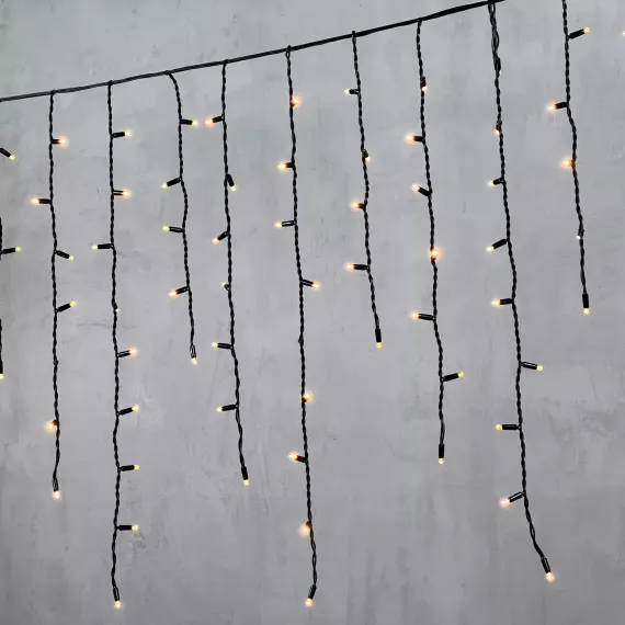 Светодиодная бахрома с колпачком 3,2*0,9 м., 168 экстра теплых белых LED ламп, каучуковый черный провод, LTC (LL168-1-2EWW)