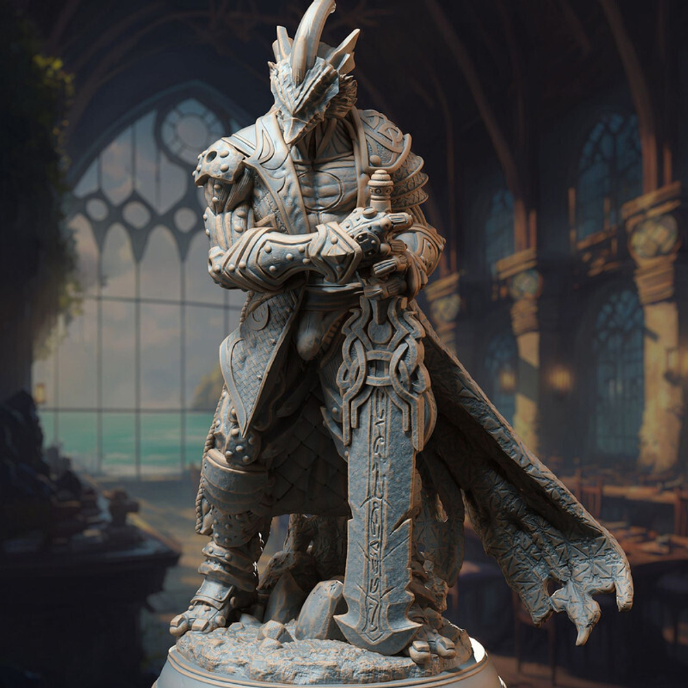 Людоящер Драконорождённый Dragonborn Lizardmen Seraphon Серафон Воин Паладин Варвар Файтер Рыцарь миниатюра для dnd, днд, pathfinder, фентези, Настольная игра, НРИ, Варгейм, РПГ