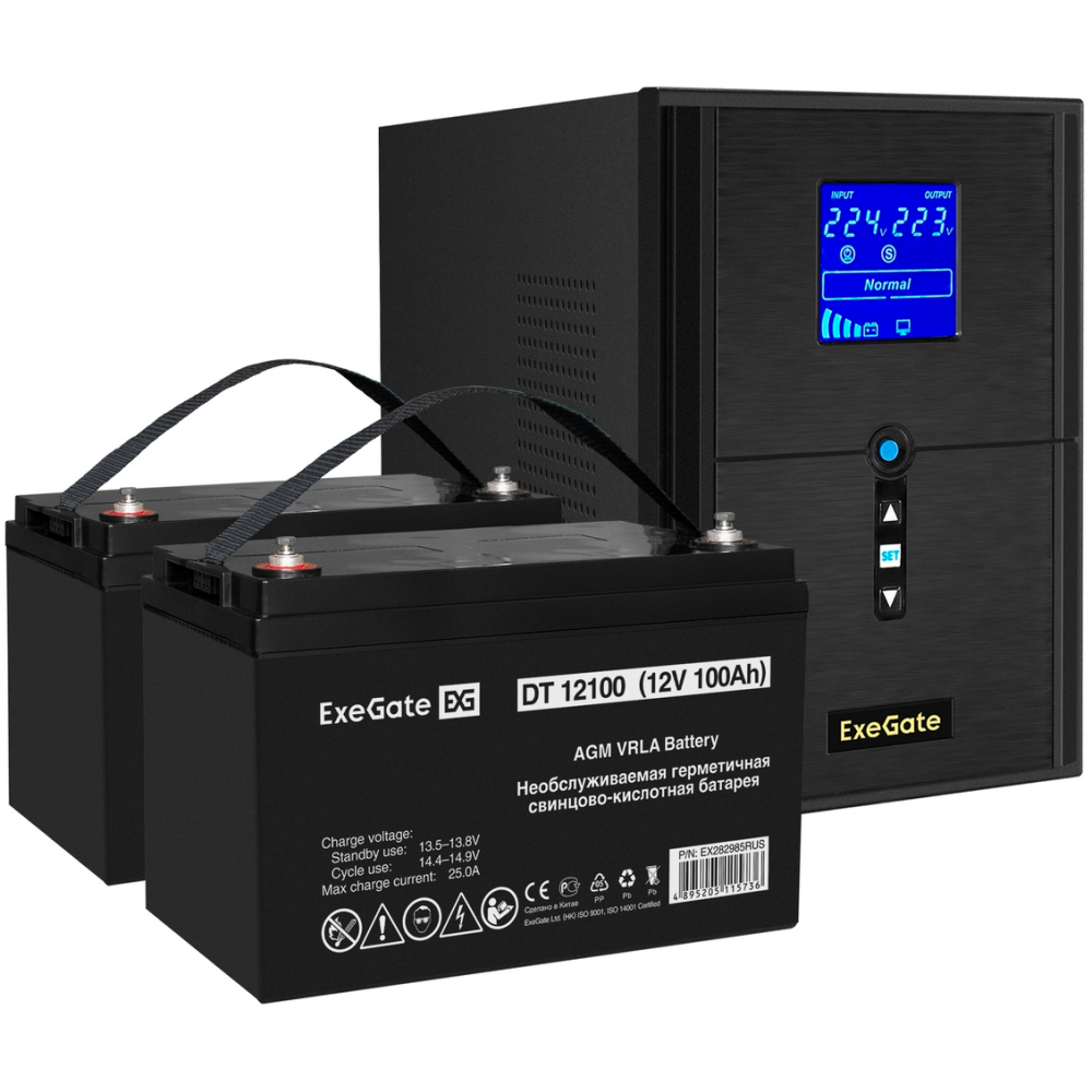 ИБП + батарея ExeGate SineTower SZ-2000.LCD.AVR.3SH.1C13.USB + 2x DT 12100 (100Ач)