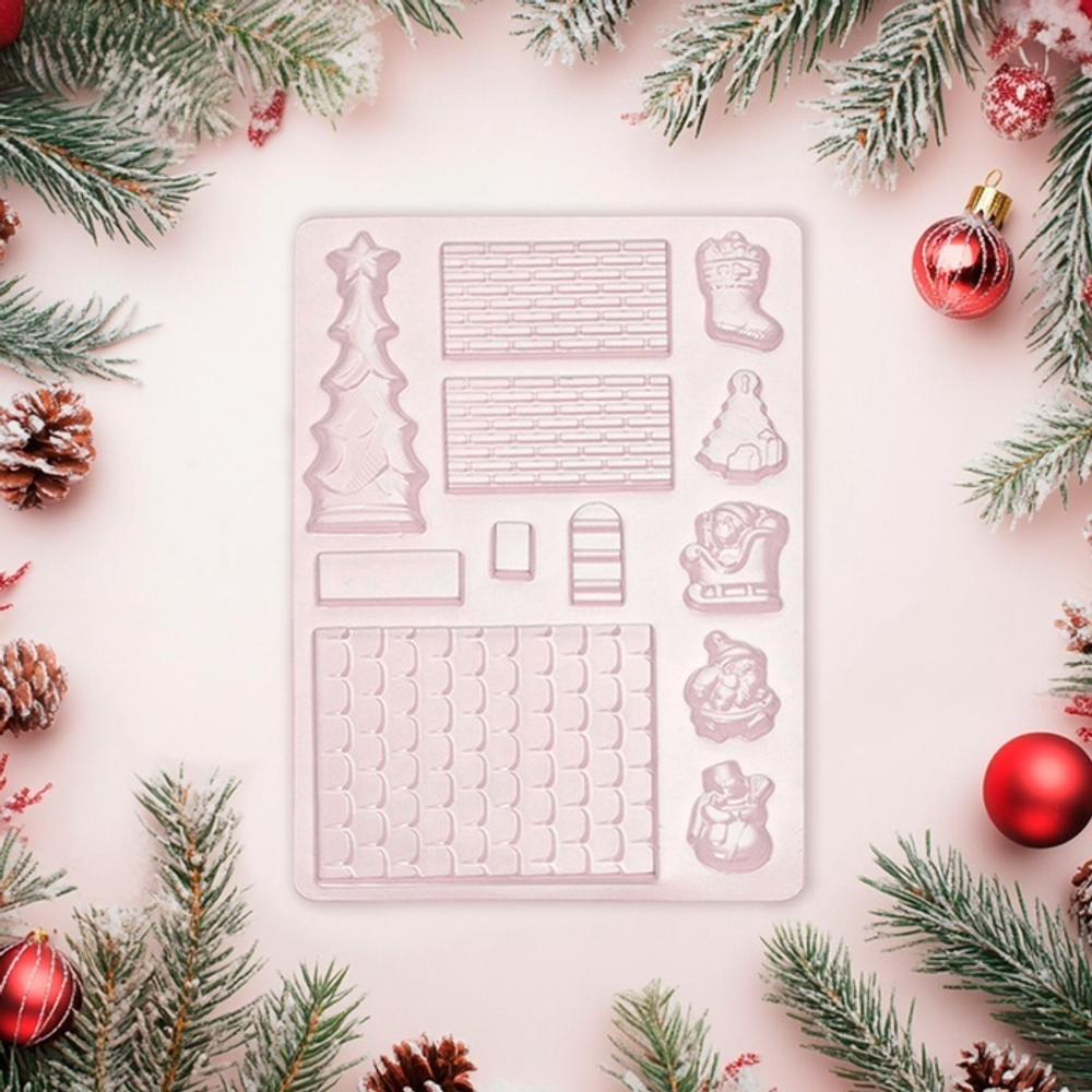 Пластиковая форма для шоколада новогодняя "Пряничный домик" 27*17см