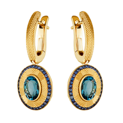 Серьги с Топазом London и Сапфирами, E0084-6/16