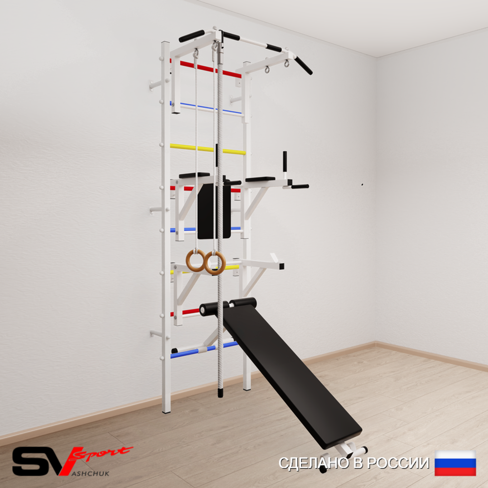 Шведская стенка Sv Sport 594 (Турник стандарт/Брусья/Стойка/Скамья/Канат/Кольца)