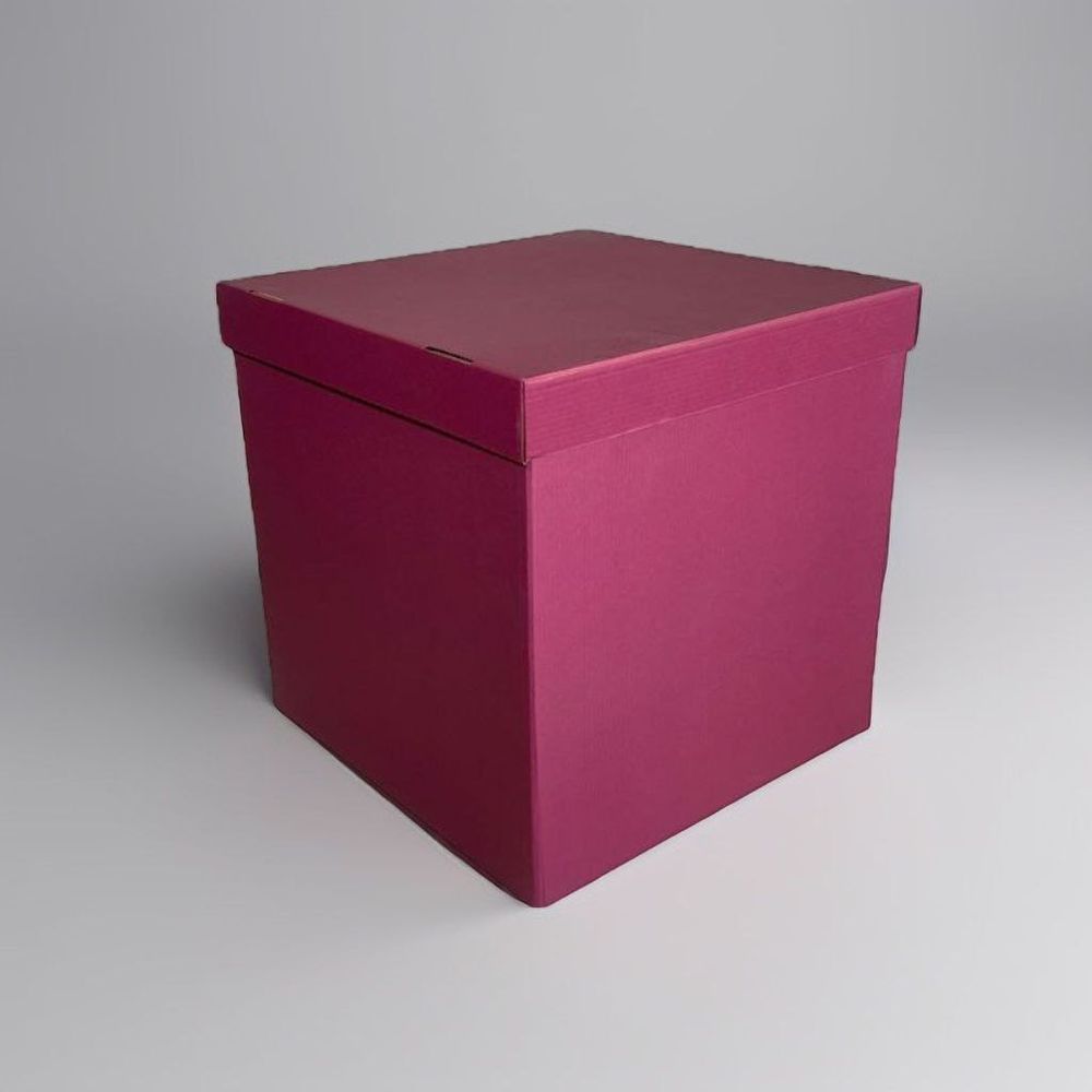 Большая коробка сюрприз для шаров бордовая (60х80) с надписью и бантом (оформленная)