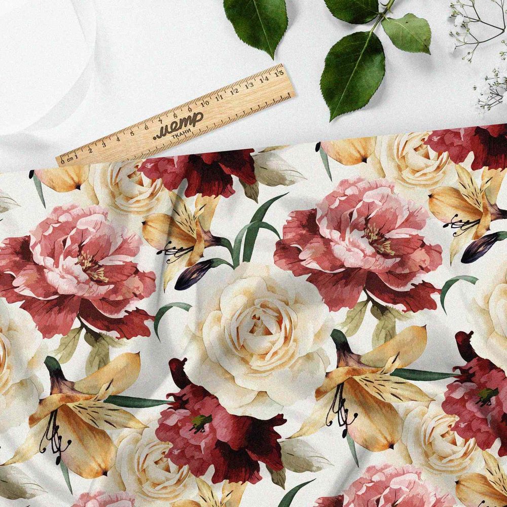 Ткань поплин коричневые цветы