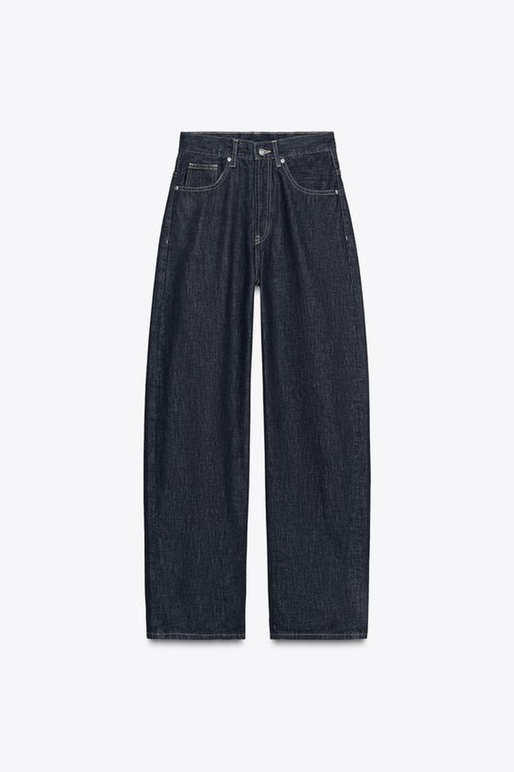 ZARA ПРЯМЫЕ ДЖИНСЫ TRF С ВЫСОКОЙ ПОСАДКОЙ И ХЛЯСТИКОМ, ТЕМНЫЙ ИНДИГО