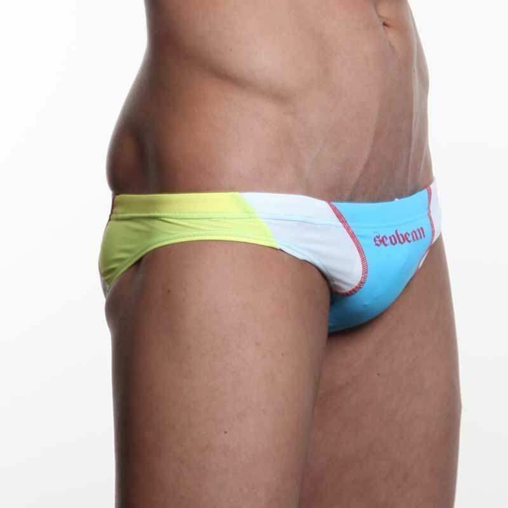 Мужские плавки брифы голубые с желтыми вставками Seobean Swim Brief