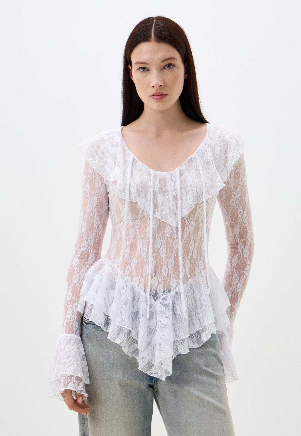 Блуза `Бохо` кружевная, цвет белый,